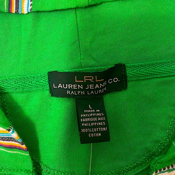 Ralph Lauren Jeans Green Striped Lace Front Hoodie - Picture 3 of 4